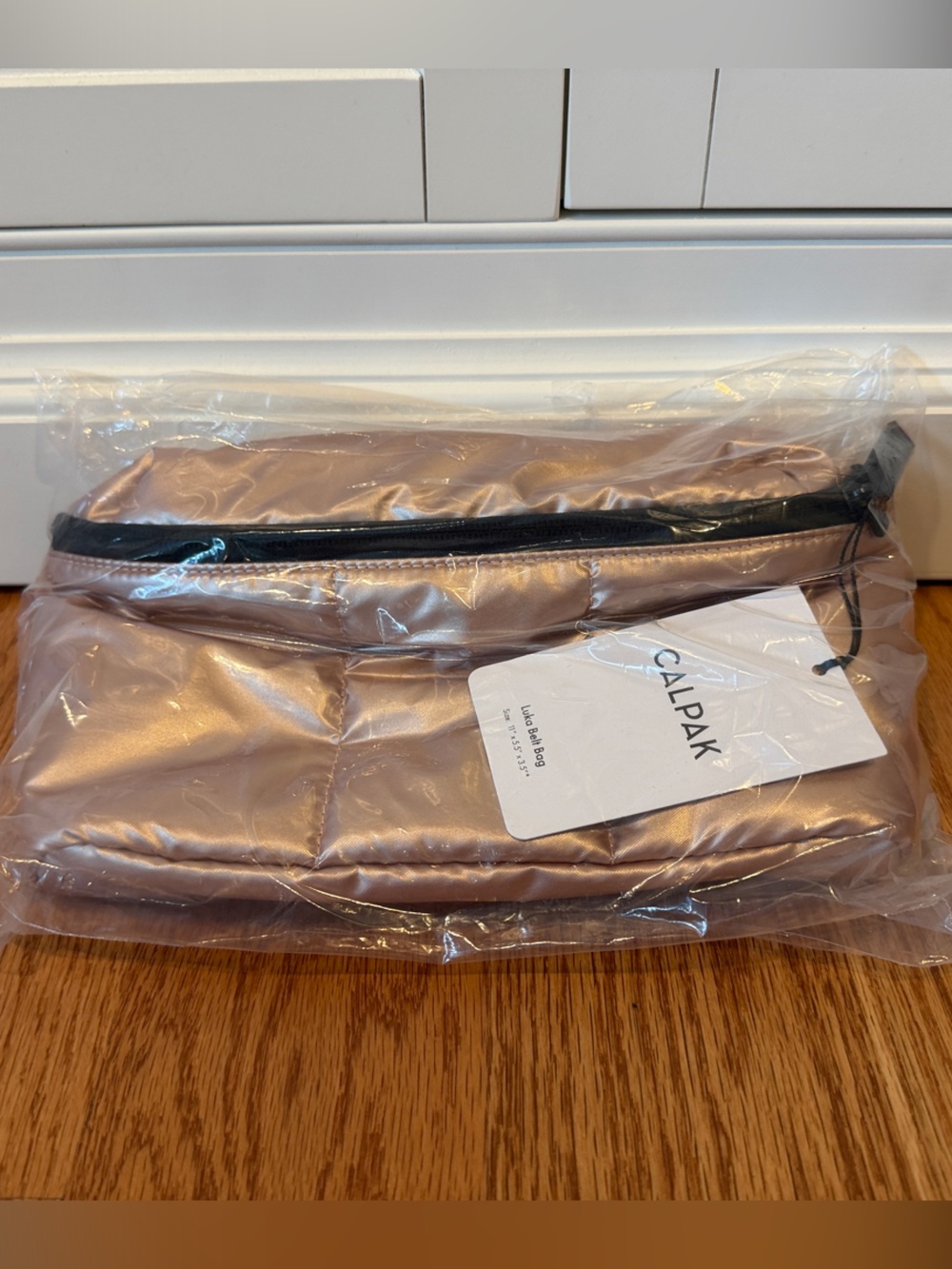 Calpak Metallic Rose Gold Quilted Puffer  Belt Bag